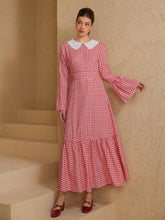 Aveloria Rosie Sweet Retro Vibrant Contrast Color Peter Pan Collar Classic Gingham Ruffle Sleeve A-Line Long Sleeve Dress For Women, Spring